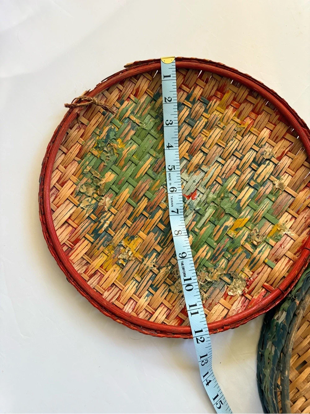 Handwoven Decorative Woven Basket Lid in Red, Green and Blue